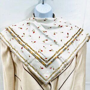 New W/Tag Burberrys Miniscarf/handker  19" White beige nova check rose buds (74)